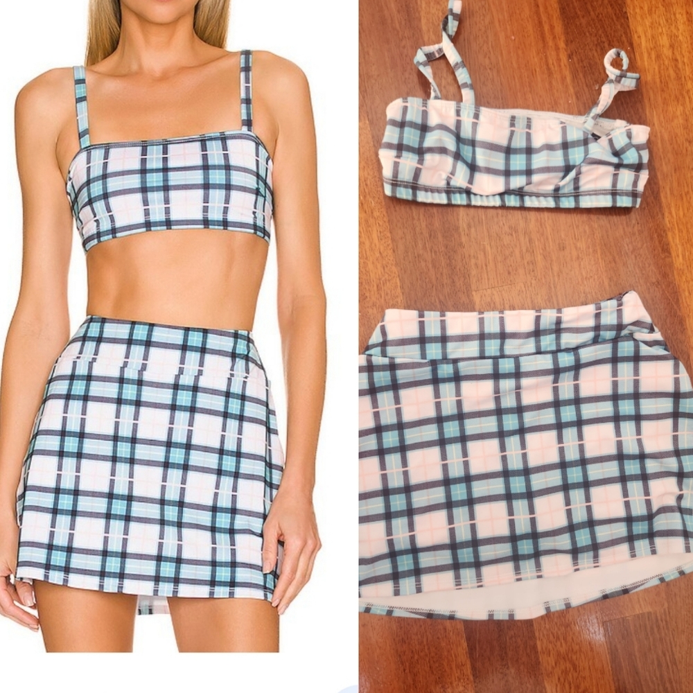 Revolve onezie blue plaid tennis pickleball set xs trade for alo